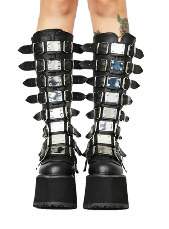 Punk Motorcycles Boots Female Platform Wedges High Heels