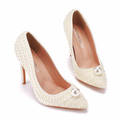 Pearl Stiletto Heels Pointed Wedding Shoes