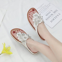 Bohemian Rhinestone Flower Flip-flops Slippers