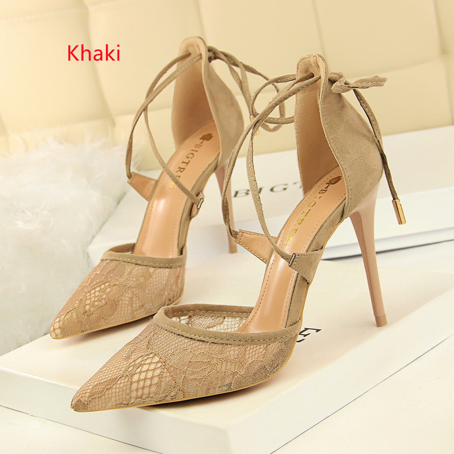 Shallow Pointed Mesh Lace Hollow Sandals