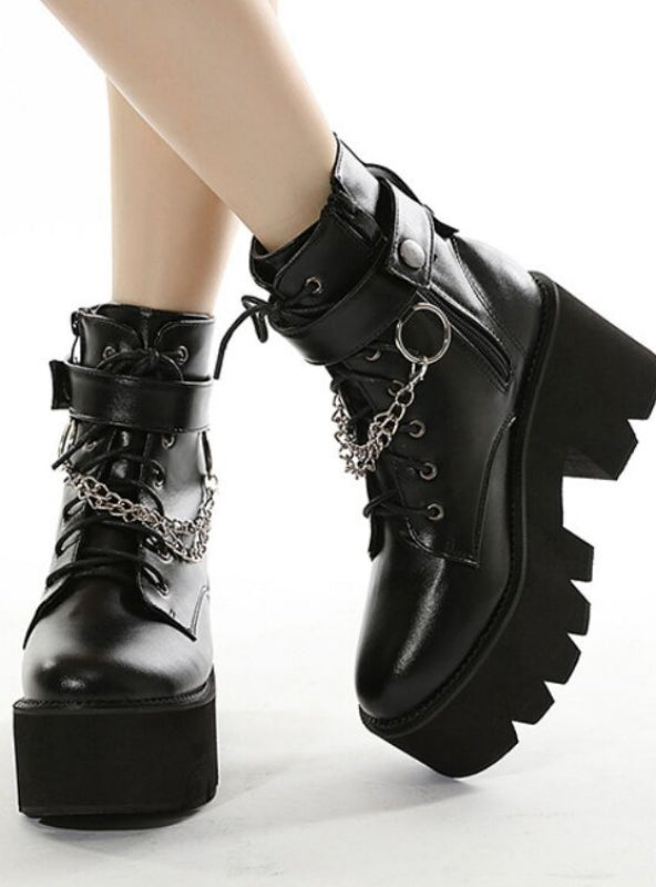 Chain Platform Heel Thick Booties