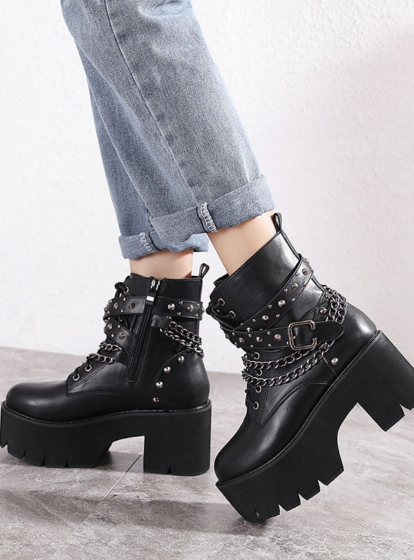 Rivet Chain Square Heel Martin Boots