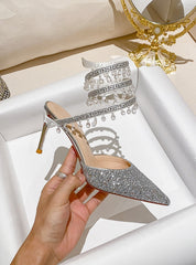 Gold and Silver Crystal Lmp High-heeled Stiletto Sandals