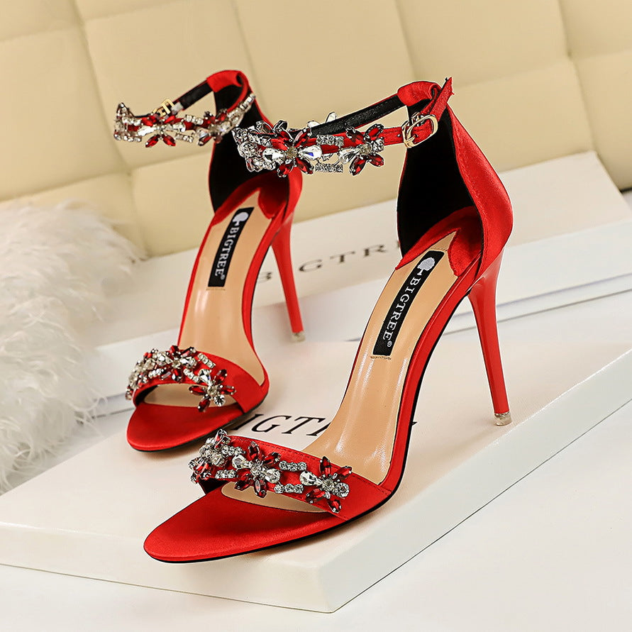 Satin Open Toe Rhinestones Sandals