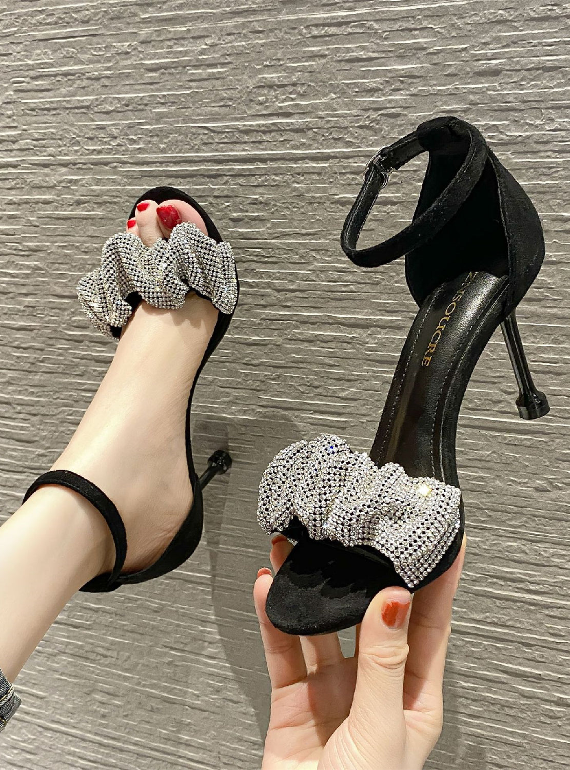 Sequined Stiletto Rhinestone Heels Sandals