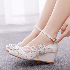 Low Wedge Heel Slim High Heels Wedding Shoes