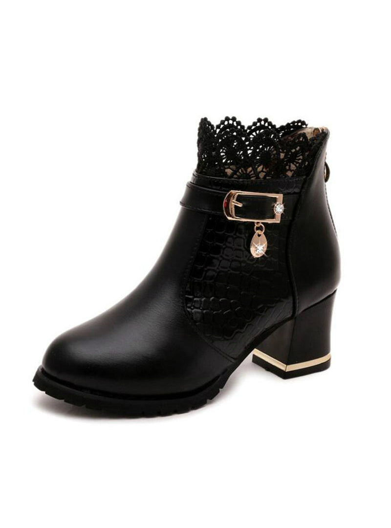 Women Boots Thick Heel Platform Shoes Buckle