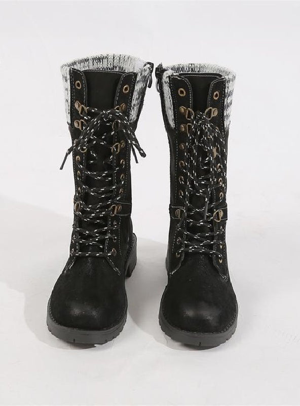 Round-toe Knitted Wool Top Martin Boots