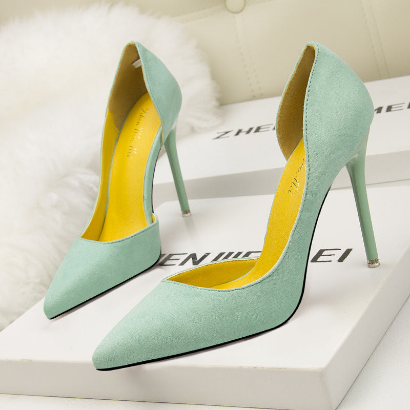 Suede Shallow Mouth Pointed High Heels Shoes