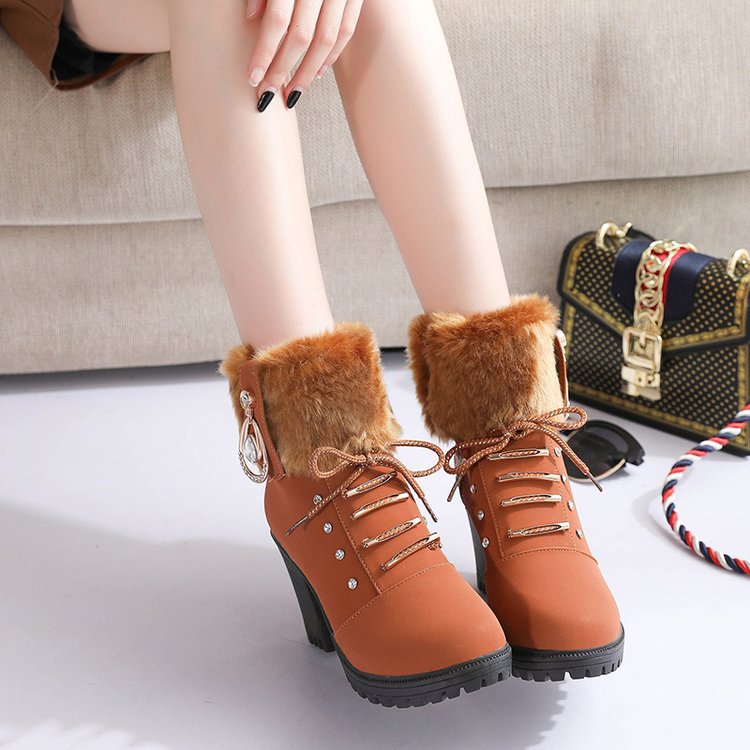 Rhinestone Thick Heel Short Boots