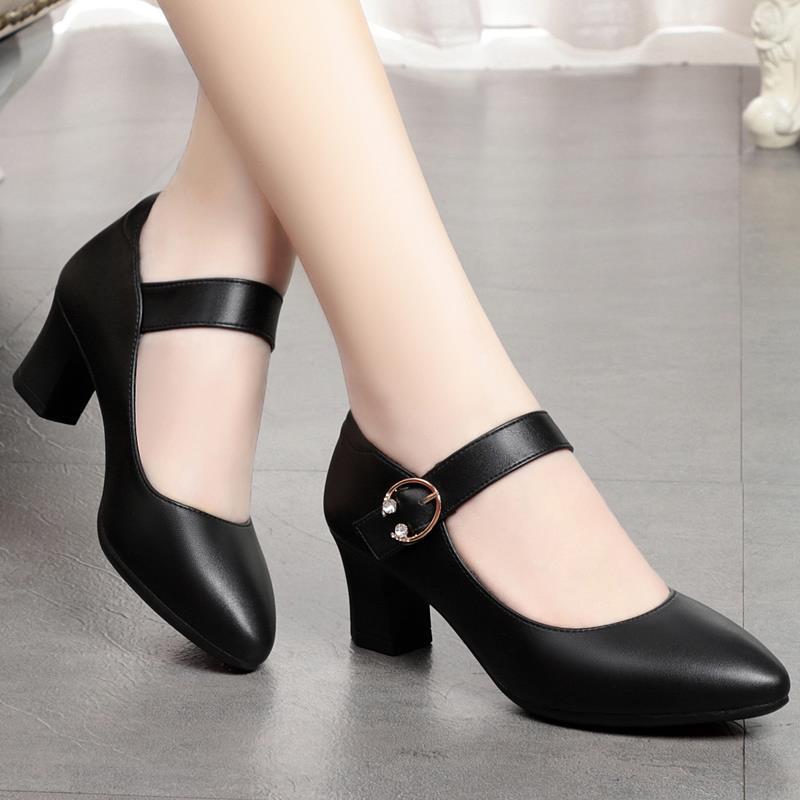 High Heels White Thick Heel Pumps Lady Shoes