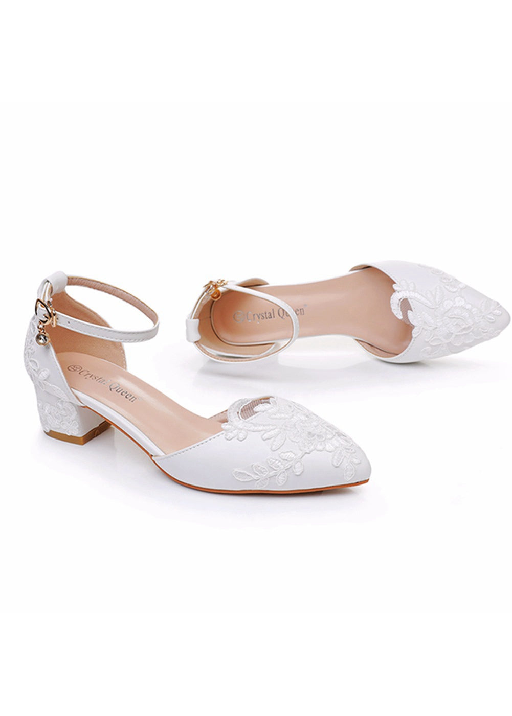 4 cm Square Thick White Lace Sandals