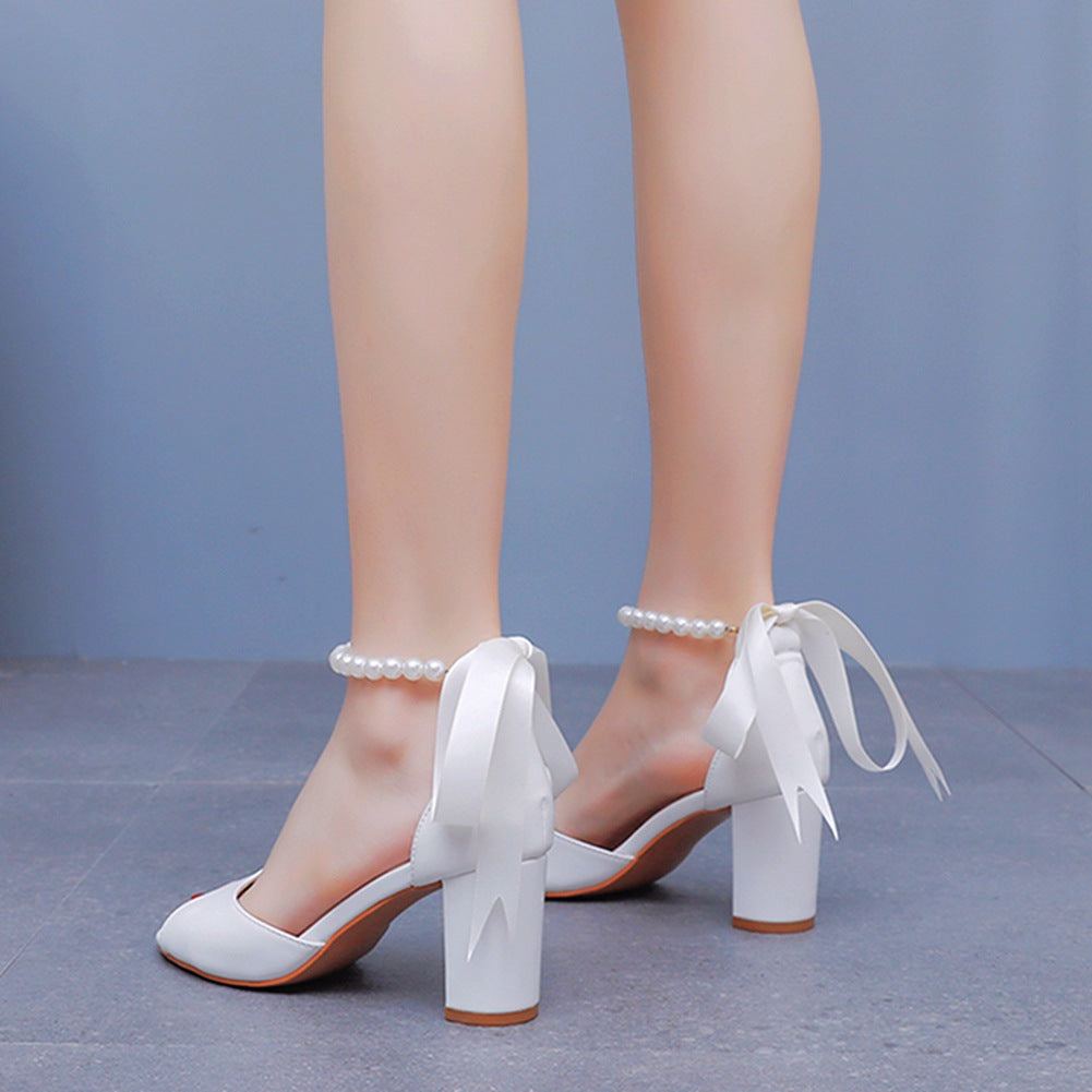 7 cm Pearl Fish Mouth Thick Beaded Ribbon Sandals