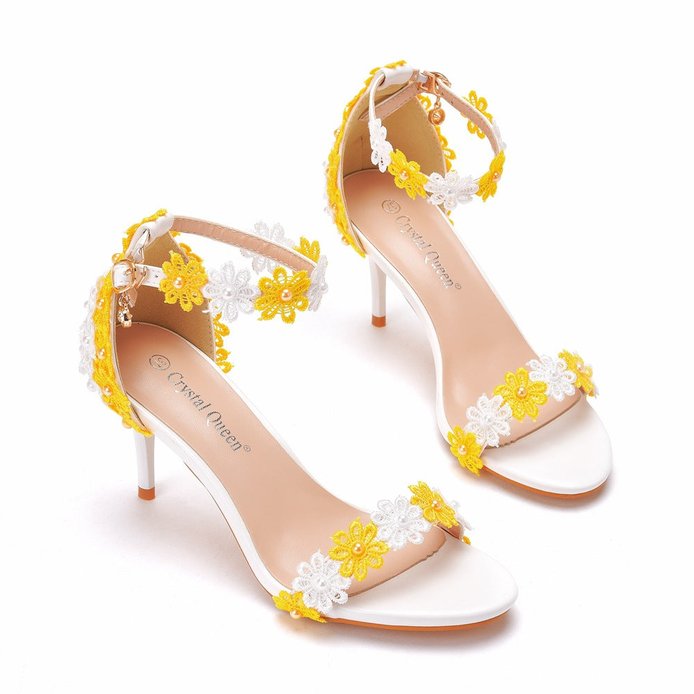 Women Beaded Stiletto Heels Sandals