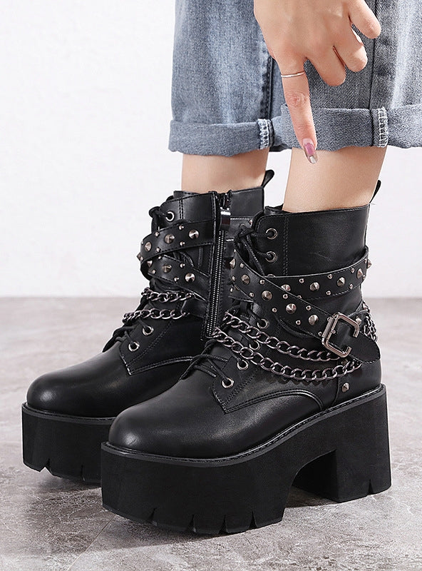 Rivet Chain Square Heel Martin Boots