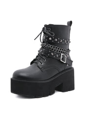 Thick-soled Side Zipper Rivet Chain Martin Boot