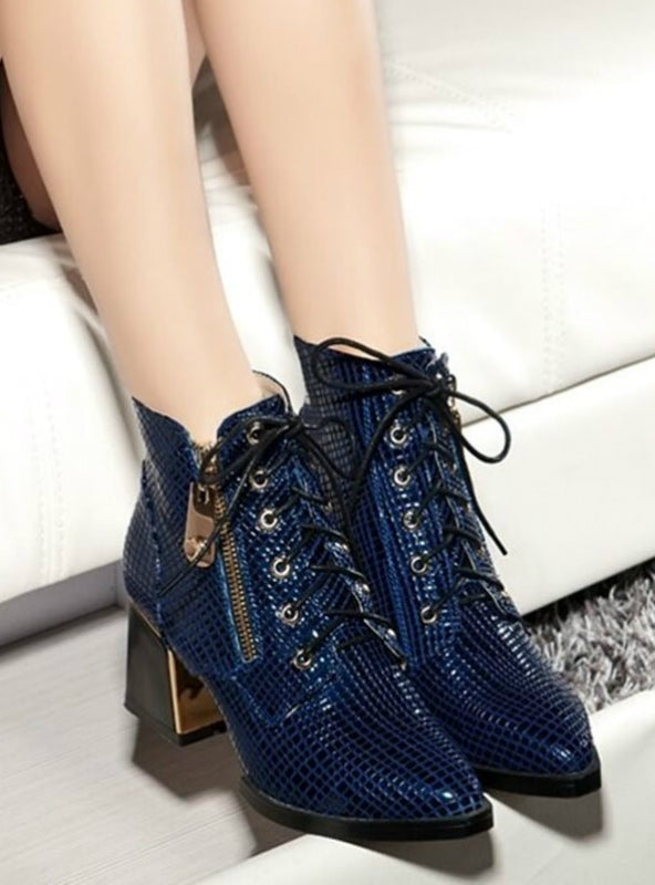 Ankle Boots Genuine Leather Pointed Toe Thick Heels
