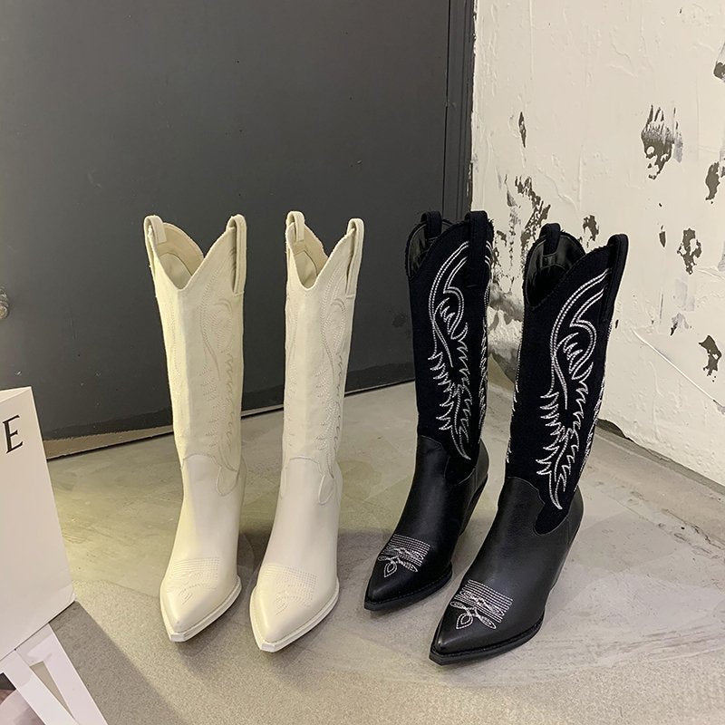 Retro Pointed High-heeled Riding Thick Heels Boots