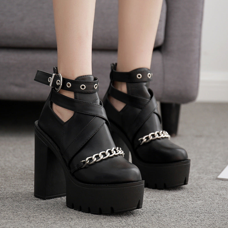 Waterproof Platform Chain Thick Heel Boot