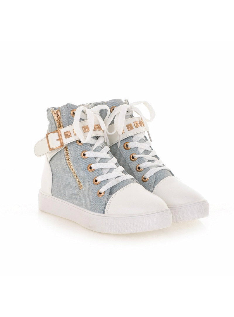 Zipper Wedge High Help Solid Color Sneakers