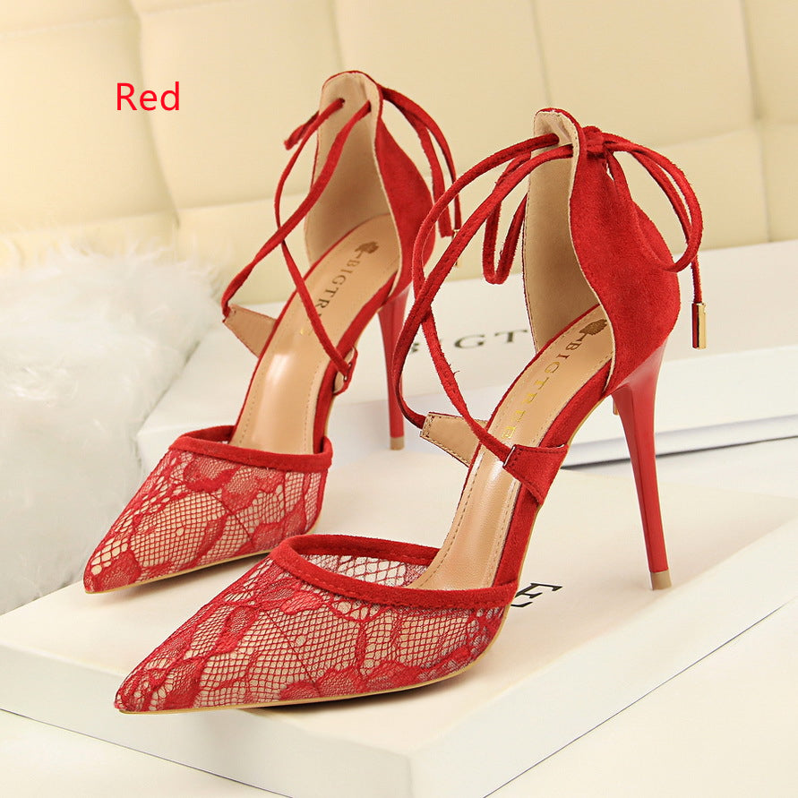 Shallow Pointed Mesh Lace Hollow Sandals