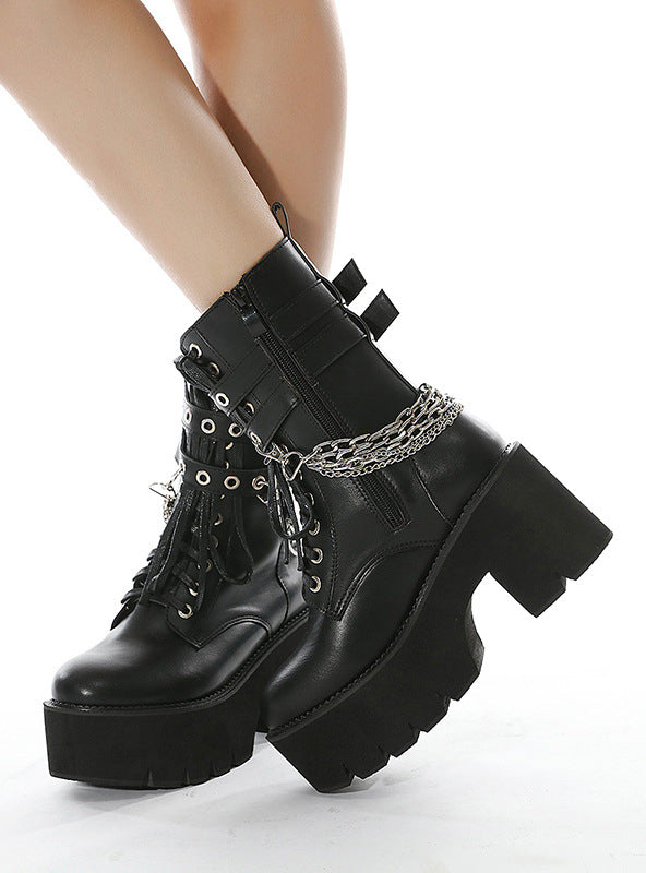 Women's Chain Martin Boots With Thick Sole Rivet