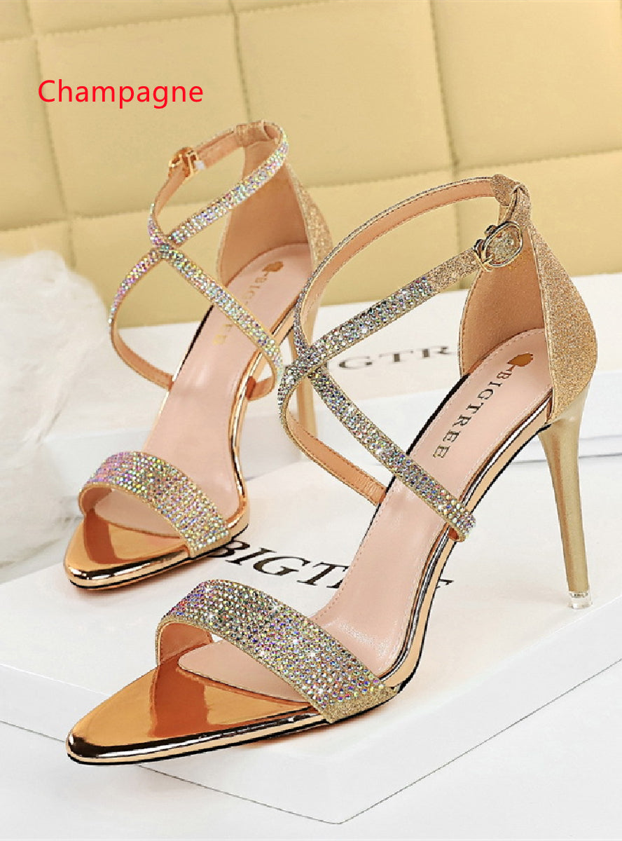 Rhinestone Stilettos Heels Sandals