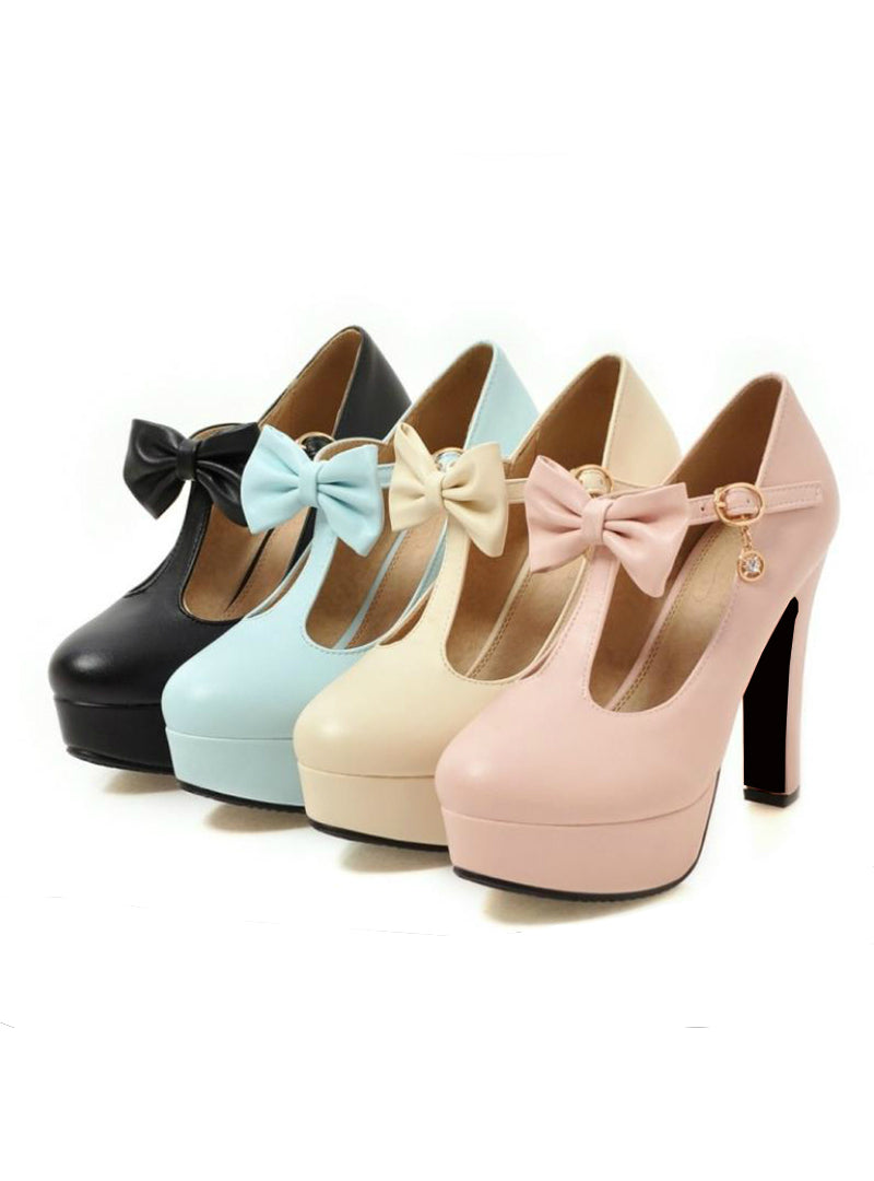 High Heel Shoes Brand Bowtie Round Toe Heeled Pumps