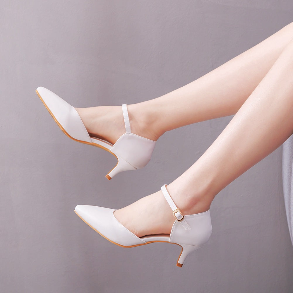 5 cm White Thin-heeled Pointed Sandals