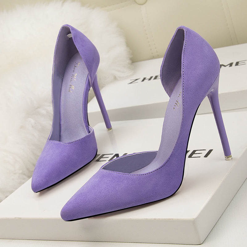 Suede Shallow Mouth Pointed High Heels Shoes