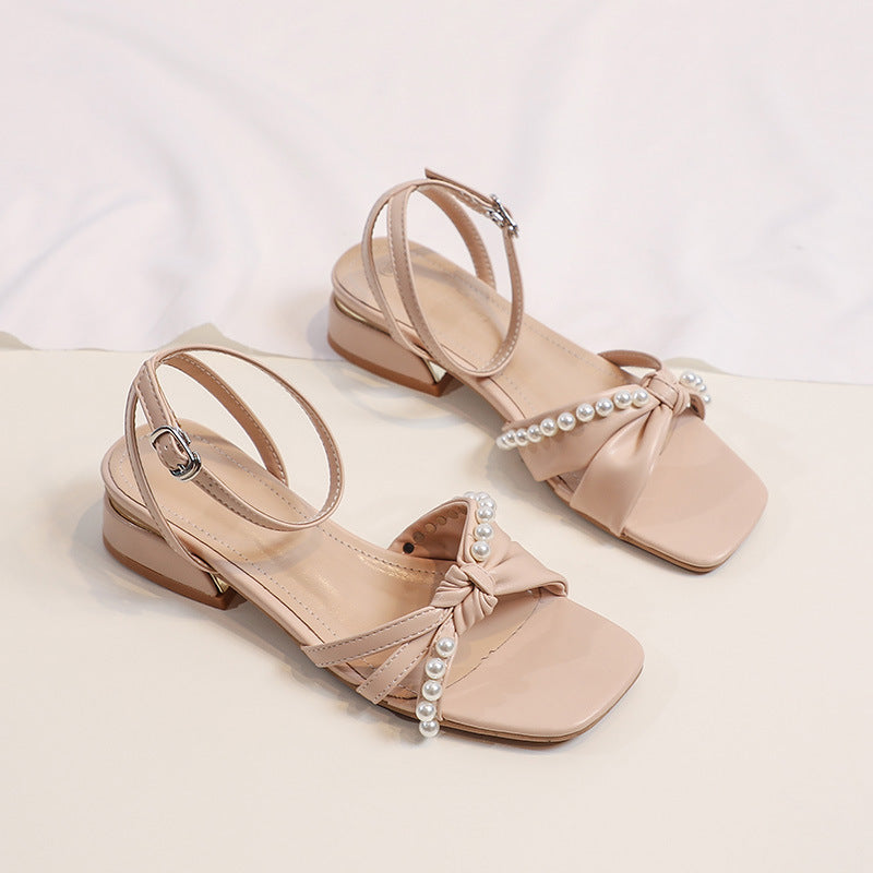 Thick Heels Pearl Platform Sandals