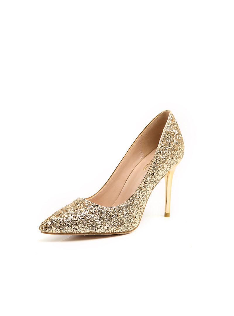 Shallow Pointed Stiletto Sequined High Heels Shoes