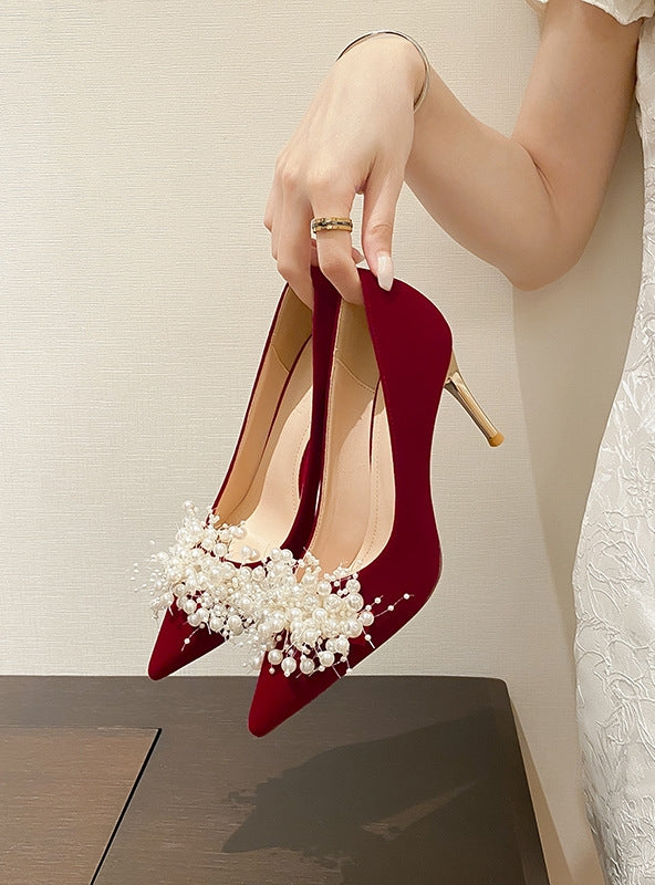 Pointed Stiletto Heels High Heels Pearls Shoes