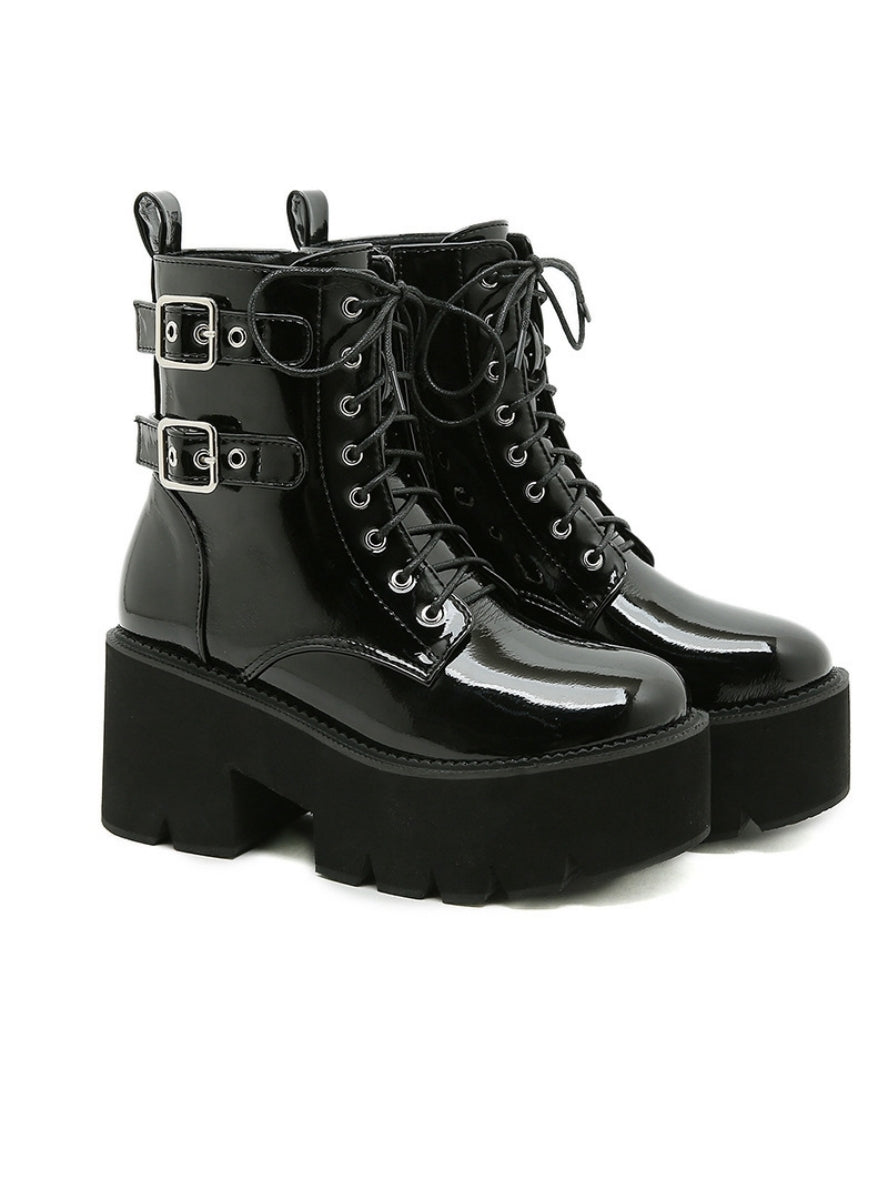 Round-headed Belt Buckle Platform Martin Boots