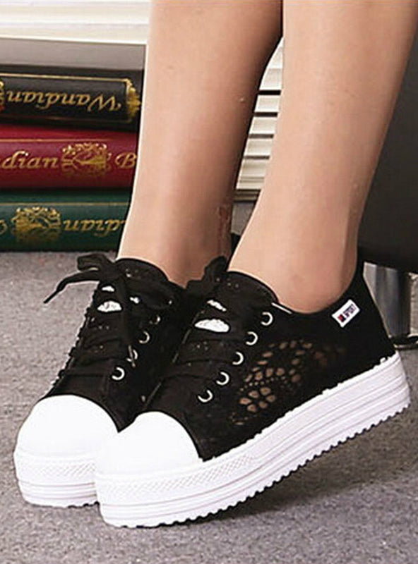 Lace Canvas Hollow Breathable Platform Flat Shoes Sneakers