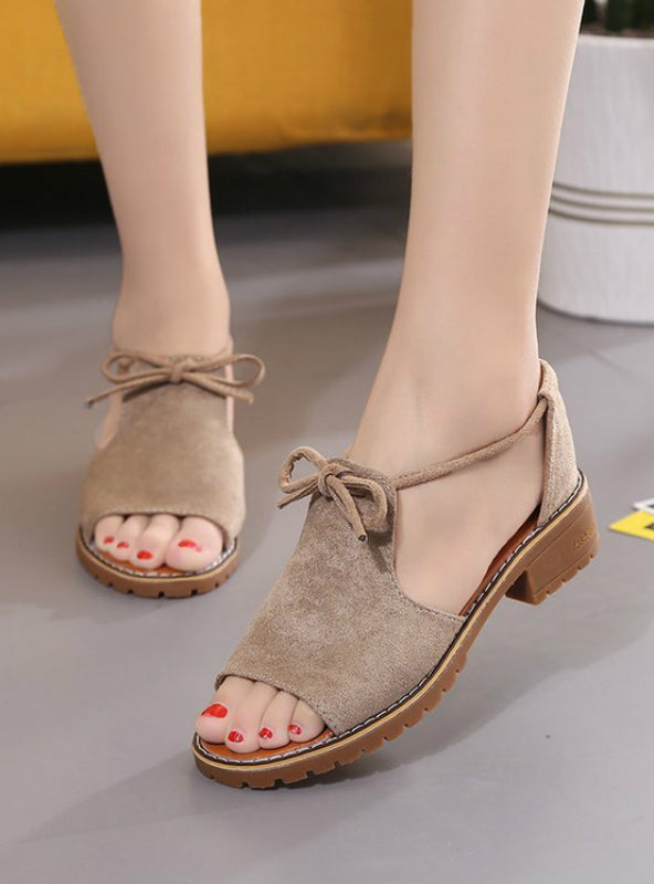 Buckle Roman Shoes Solid Color Low-heeled Sandals