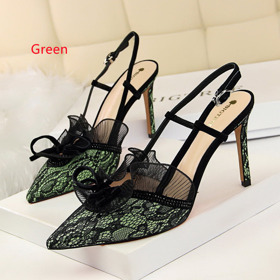 High Heel Rhinestone Lace Hollow Sandals