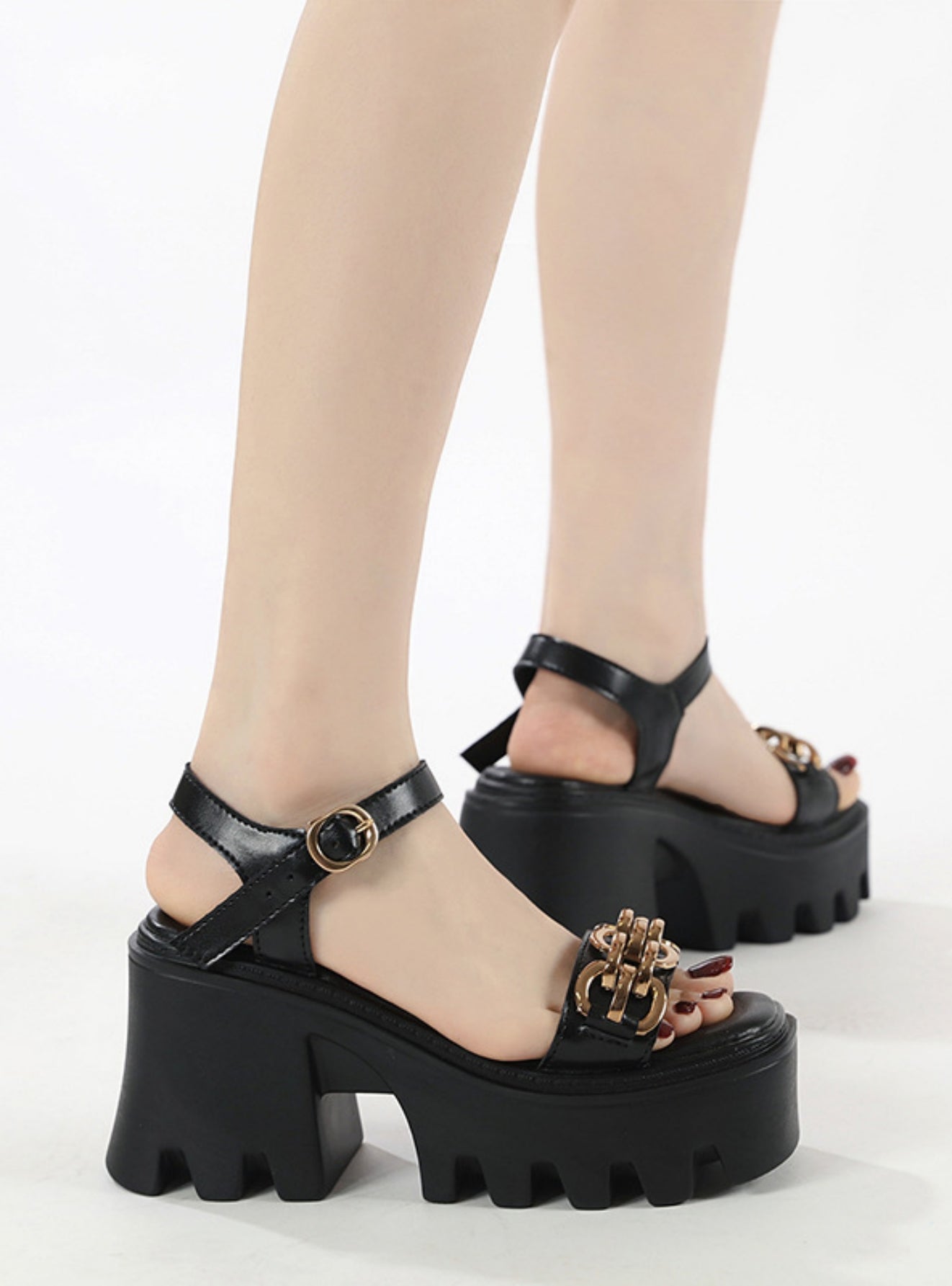 Thick Chain Sponge Cake Bottom Thick-heeled High-heeled Sandals