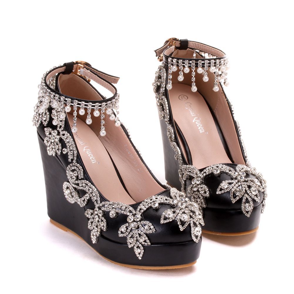 Beaded Tassel Round Toe High Heels Wedding Shoes