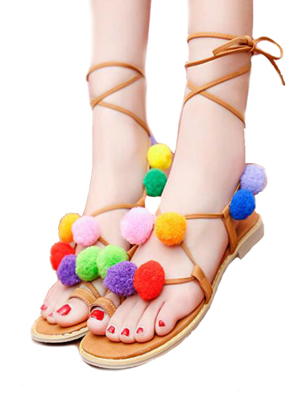 Colorful Sandals Flat Lace Up Flip Flops Beach