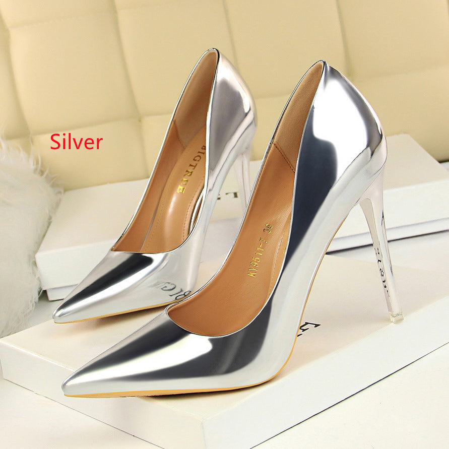 Shallow Pointed Metal High Heels