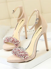 Waterproof Suede Pearl Rhinestone Sandals