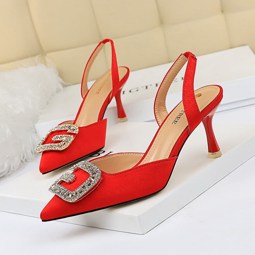 Shallow Pointed Suede Hollow Rhinestone Sandals