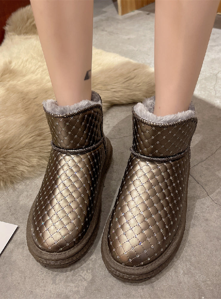 Women's Leather Short Snow Boots Cotton Shoes