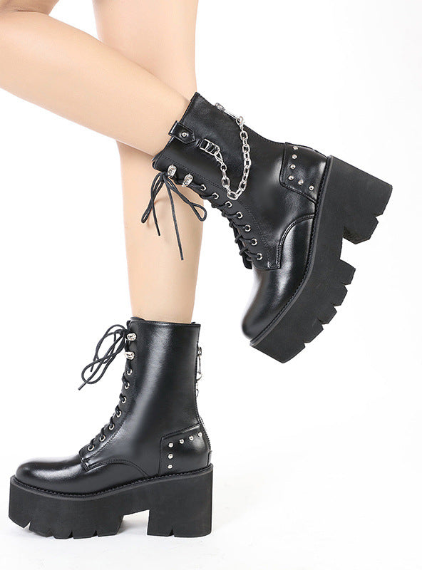 Thick-soled Martin Boots Metal Chain Booties