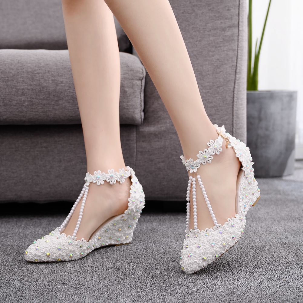 Rhinestone Wedge Lace High Heels Sandals