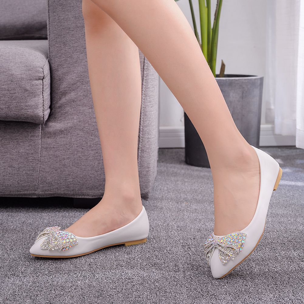 Women's Rhinestone Bow Square Toe Shoes