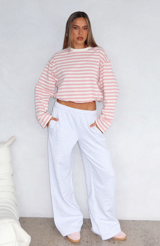 Give It A Rest Wide Leg Sweatpants Grey Marle