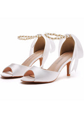 7 cm Beaded Round Head Satin Sandals