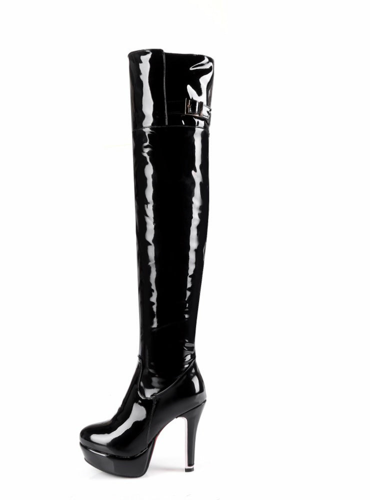 Women Boots Patent Leather Over the Knee Boots